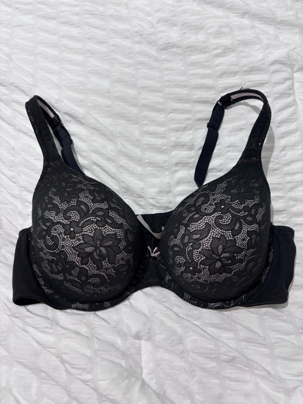 Cacique Bra 42C Black Floral Lace Lightly Lined Balconette Underwire